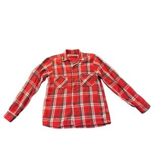 1960s Plaid Checked Loop Collar Button Up Shirt Long Sleeve / Men’s S/M *